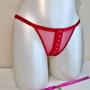 Victoria's Secret SEXY Red Mesh Lace Velvet Trim Brazilian Panty NWT